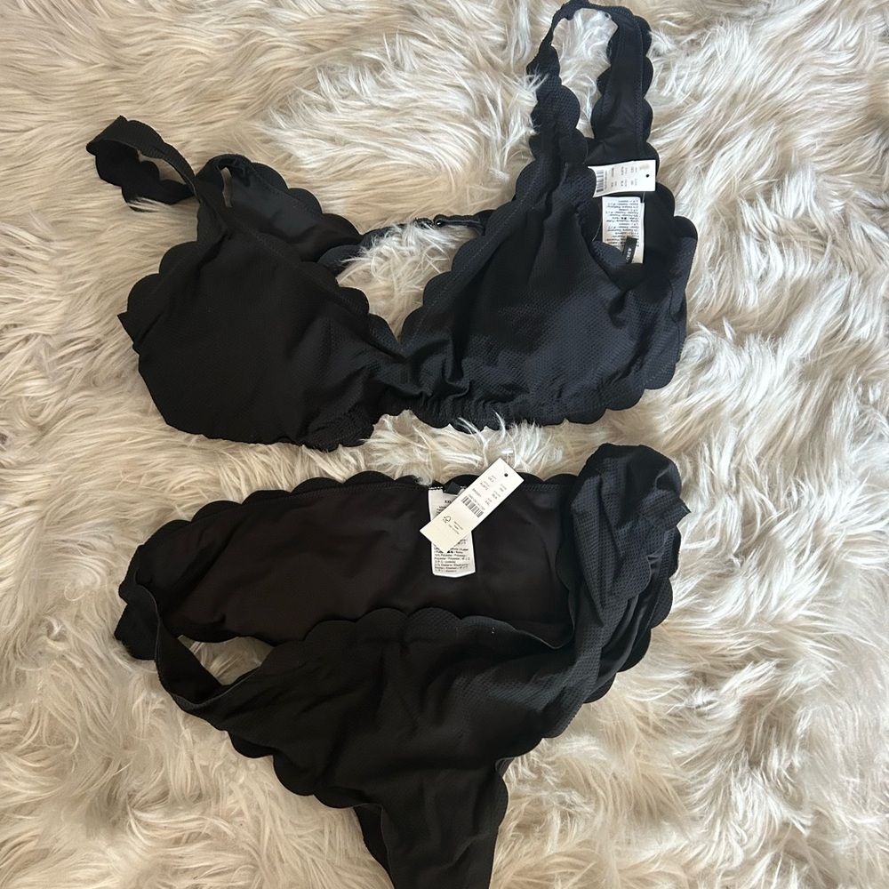 J. Crew Black Scalloped Swimwear